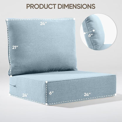 6" Thick Outdoor Cushion, 24*24*6" Patio Furniture Cushions with Waterproof Patio Furniture Cushions with Removable Cover, 28D High Density Patio Cushion for Outdoor Furniture,Baby Blue-8pcs