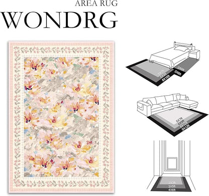 9x12 Area Rug Beige Pink Living Room Bedroom Floral Throw Rug Abstract Modern Non Slip Soft Low Pile Large Carpet for Dining Room Office Nursery Indoor