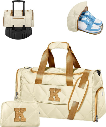 Birthday Gifts for Teen Girls Women, Initial Duffle Bag for Travel, Unique Weekender Bag with Toiletry Bag, Gym Bag with Wet Separation, Gift Idea for Christmas, Anniversary, Girls Weekend