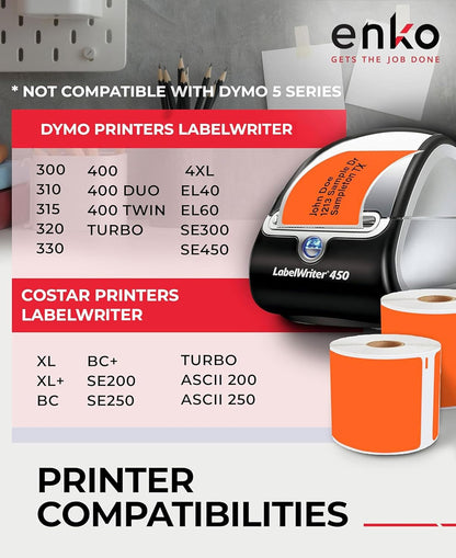 enKo [6 Rolls, 1800 Direct Thermal Labels] Orange Colored Compatible for Dymo 30256 Label (2-5/16 x 4") Use with Dymo, Rollo Thermal Printer as Shipping & Mailing Labels