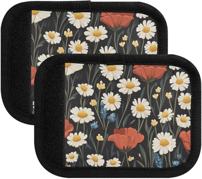 Poppy and Daisy Flowers Black 2 Pack Luggage Handle Wraps Covers for Suitcase Identifiers Bag Tags Travel Accessories