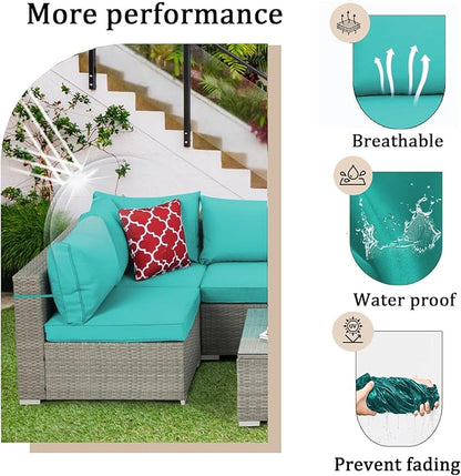 14 Pieces Outdoor Sectional Replacement Cushions for Patio Furniture, 4in Thick Outdoor Sofa Cushions for 6 Seat, Waterproof Deep Seat Couch Patio Cushion Set (Lake Blue)
