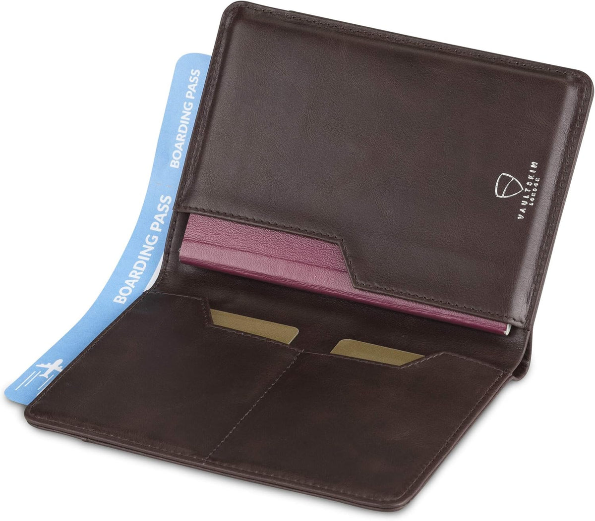 Vaultskin Leather Passport Holder, Slim RFID Blocking Travel Wallet for Men and Women, Fits Passport, Credit Cards, ID, Cash, Passport Cover Ideal Travel Accessories with Gift Box (Kensington)