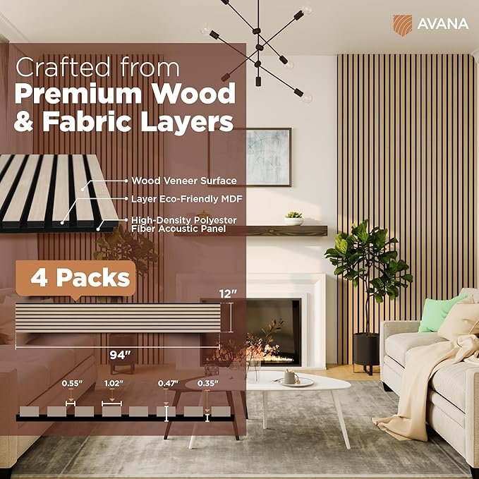 Avana Acoustic Wood Wall Panels – 94.4 x 12.6 Inch White Oak Acoustic Panels 4