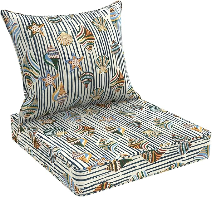 Outdoor Deep Seat Cushion Set, Water Repellent 22"x22" Patio Thick Cushions Replacement with Seat & Back Pillow for Patio Sofa, Wicker Chair, Couch - Crayon Shells
