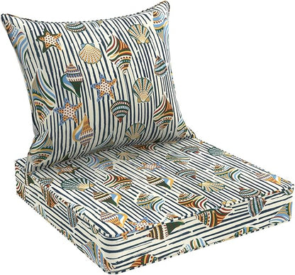 Outdoor Deep Seat Cushion Set, Water Repellent 22"x22" Patio Thick Cushions Replacement with Seat & Back Pillow for Patio Sofa, Wicker Chair, Couch - Crayon Shells