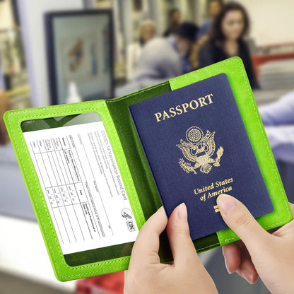 BB-green Passport and Vaccine Card Holder Combo with Vaccine Card Slot, Wallet, Cover for Women and Men