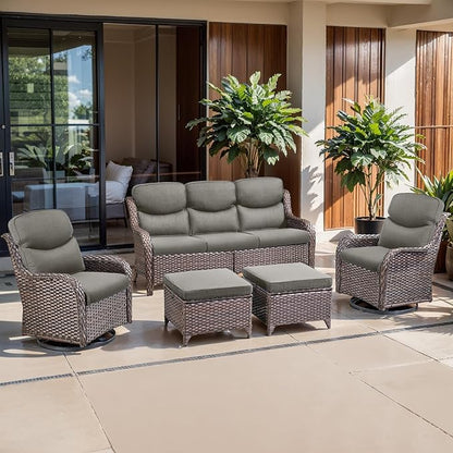 Belord Luxury 4" Thick Smile Outdoor Cushion Set - 22 x24 Inch 28D Sponge Filling Fade-Resistant Chair Cushions, Spill Proof Removable Patio Furniture Replacement Cushion for Sofa Bench - Grey