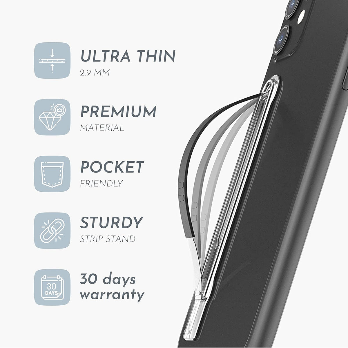 SleekGrip Premium: Swappable Phone Stand & Phone Grip - Ultra Thin Convertible Grip Holder Fits Most iPhone and Android Cases, Phone Strap Compatible with Wireless Chargers and Car Mounts