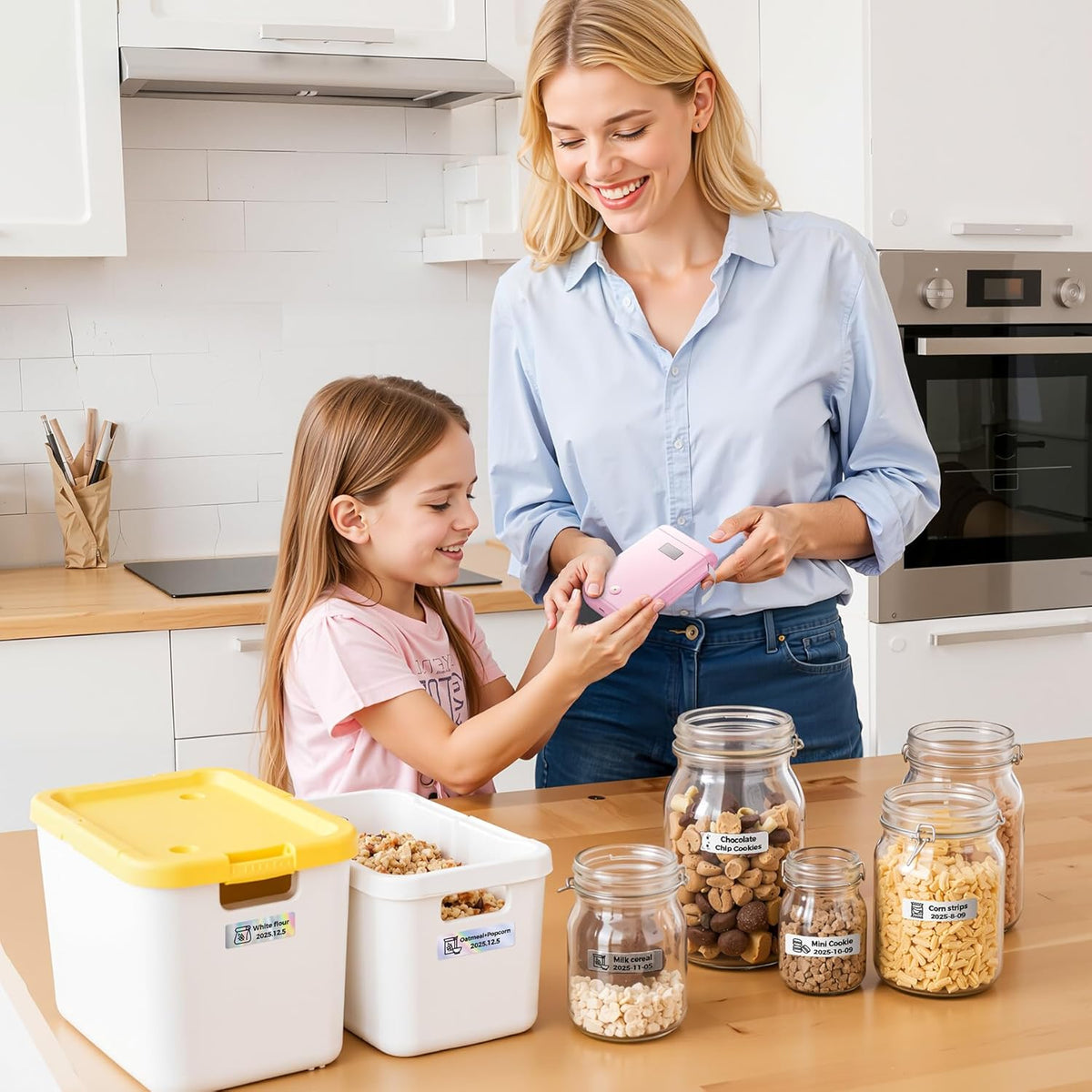 Label Maker Machine with Tape, Label Makers with Multiple Templates, Mini Label Maker Widely Used in Home Office School Organization, Bluetooth Label Printer Easy to Use for Small Labels, Pink