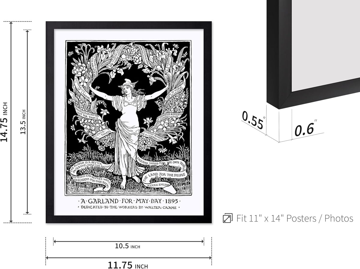 Poster Master Vintage Walter Crane Poster - Retro A Garland for May Day Print - Socialist Art - Gift for Him, Her, Men, Women - Wall Decor for Home, Office, Living Room, 11x14 Black Framed