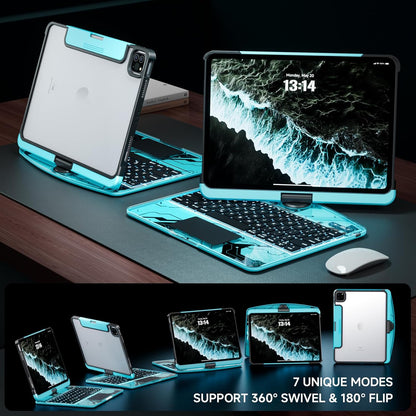 Transparent Case with Keyboard for 2024 iPad Pro 13 inch (M4), iPad Pro 13,7-Color Backlit,Magic Wireless Keyboard, 360°Rotating,Multi-Touch trackpad,Pencil Holder,with Shortcuts,Blue