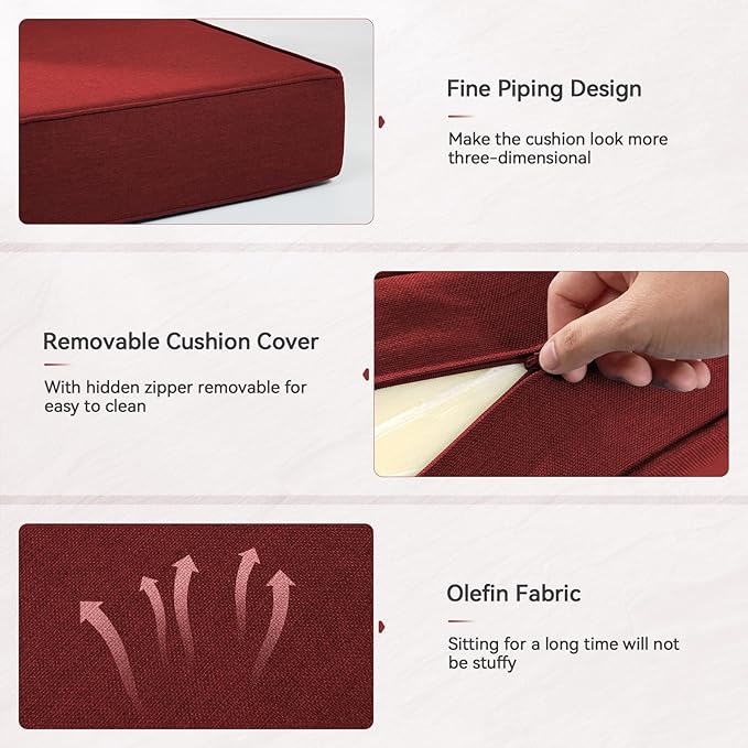 6" Thick Outdoor Cushions 24x24x6, 8-Set Deep Seat Patio Cushions with Removable Cover, Waterproof & Fade Resistant Replacement for Wicker Chair, Loveseat, Sofa - Red