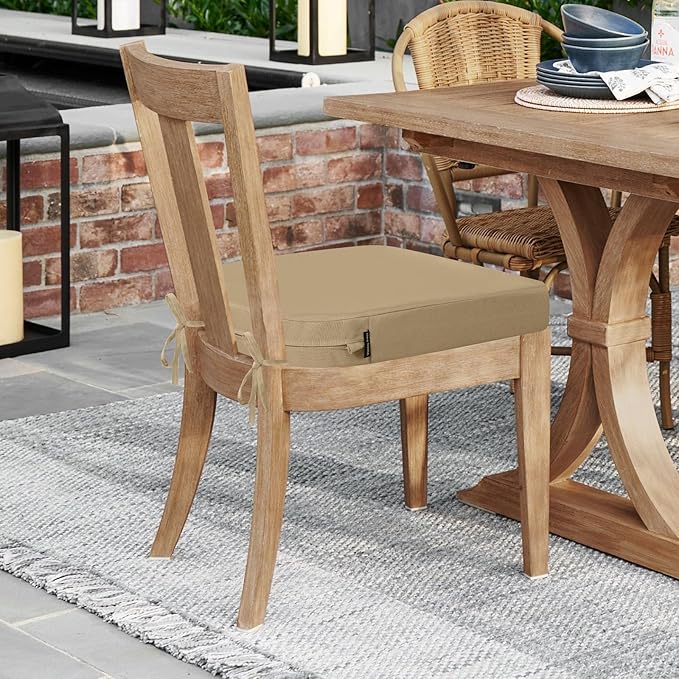 idee-home Outdoor Chair Cushions Set of 4, Thick 19" x 19" x 2" Outdoor Seat Cushions Patio Furniture Waterproof with Ties, Dining Pads