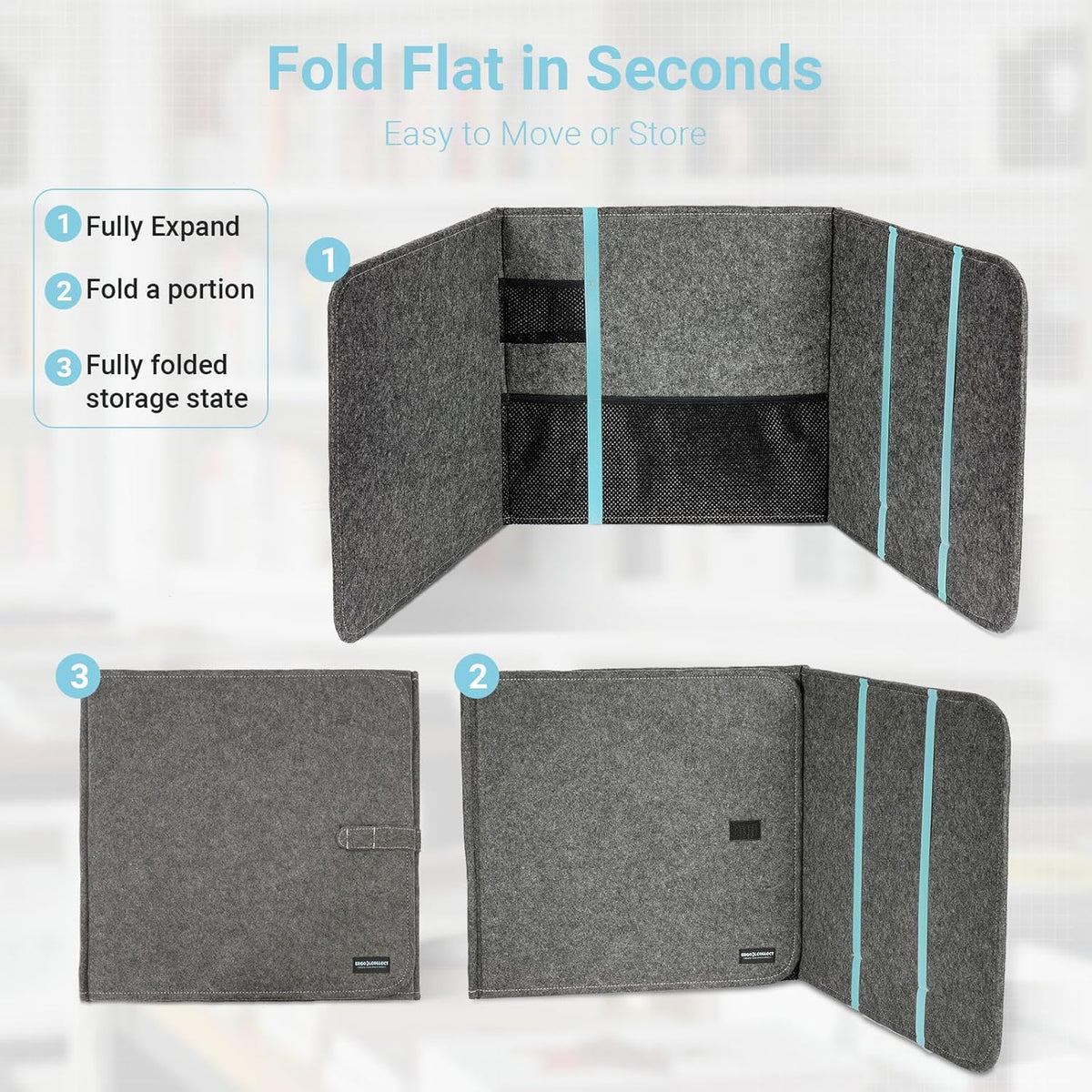 Foldable Privacy Folders for Students with Storage, Desk Dividers for Classroom - Reusable Test Dividers & Privacy Shields for School Desks, Portable Privacy Boards,47.25" x 15.35",Felt