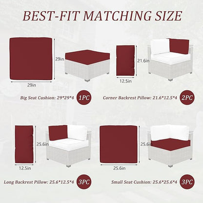 Outdoor Cushions for Patio Furniture with 5 Pillows, Waterproof Patio Furniture Cushions Replacement, 4" Deep Seat Outdoor Sectional Cushions for 4-seat Patio Furniture Chair Sofa Couch,Burgundy