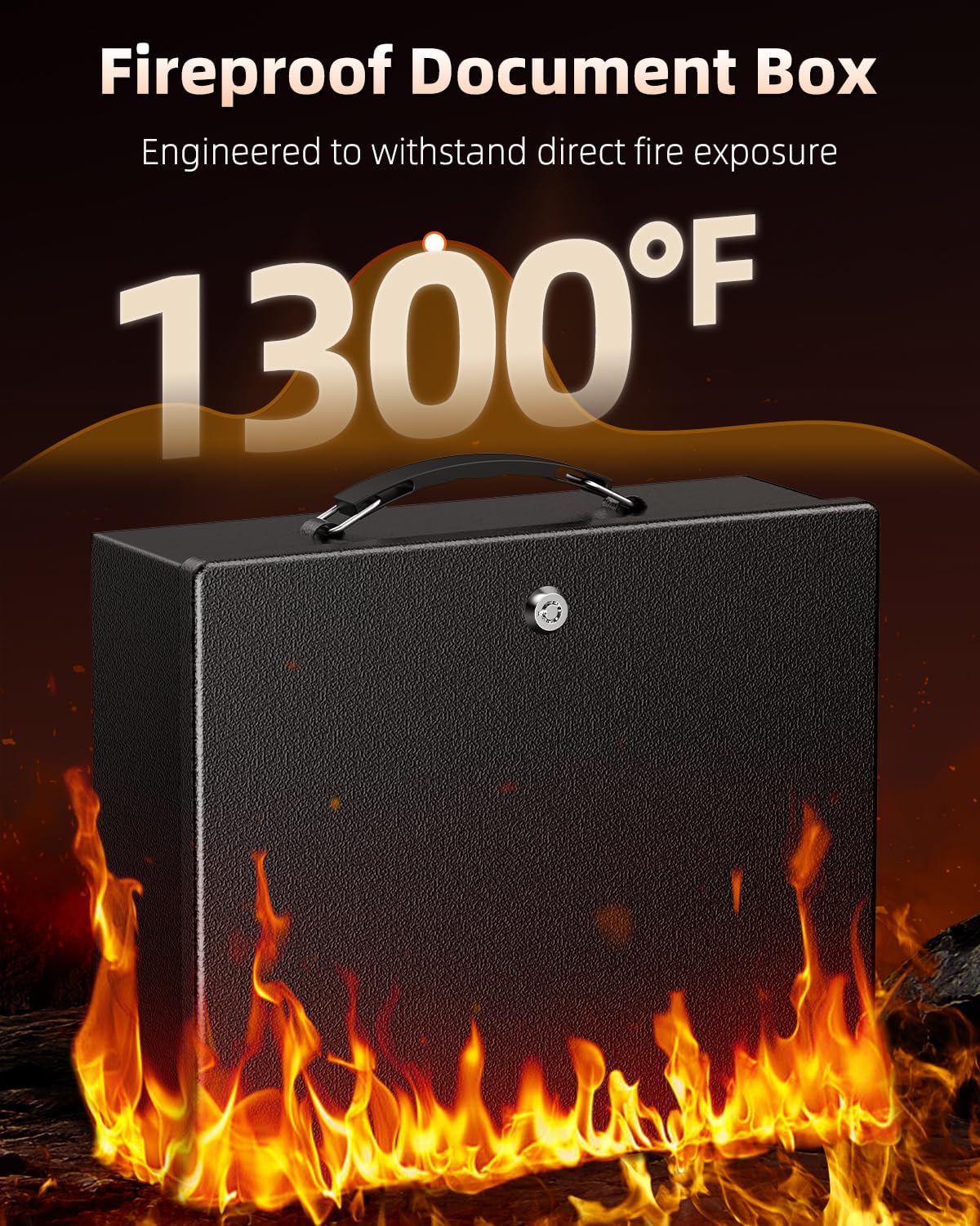 Uniclife Fireproof Document Box with Key Lock & Handle, 13" x 10.9" x 4.1", Large Lock Box for A4 Paper, Water-Resistant Safe Box for Valuables, Passports & Cash, Portable Security Metal Chest
