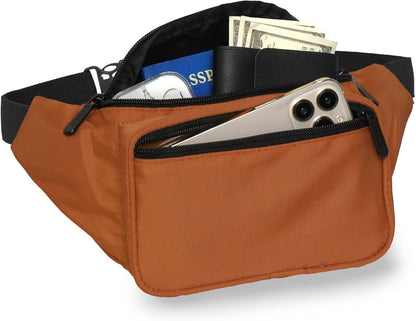 Brown Fanny Pack Belt bag - Crossbody Waist Bag for Men or Women - Hands-Free, Waterproof Large Bumbag for Hiking, Running, and Travel
