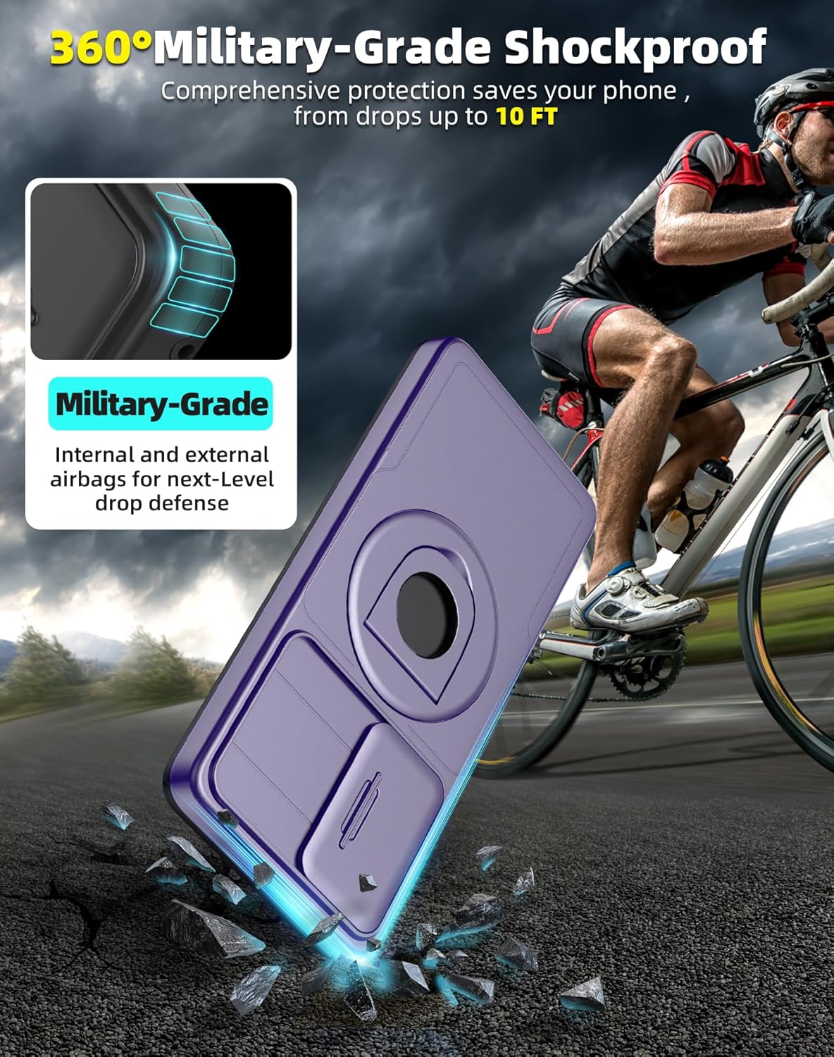 for Samsung Galaxy S21Plus Case Magnetic Compatible with MagSafe Wireless Charging,with Screen Protector,for S21+Plus Case with Stand Ring+Camera Cover Shockproof Heavy Duty Protection Purple