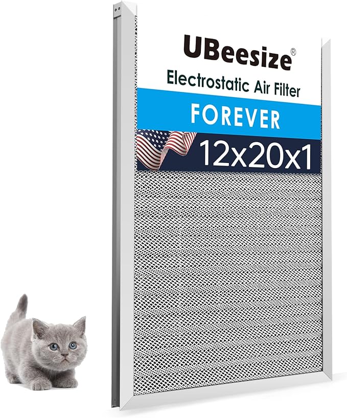 UBeesize 12x20x1 Air Filter HVAC AC Furnace Filter,MERV 8,Reusable Washable, Lasts a Lifetime,Permanent Air Filter,Breathe Fresher,Home And Office(Actual Size:11.69x19.8x0.8Inch)