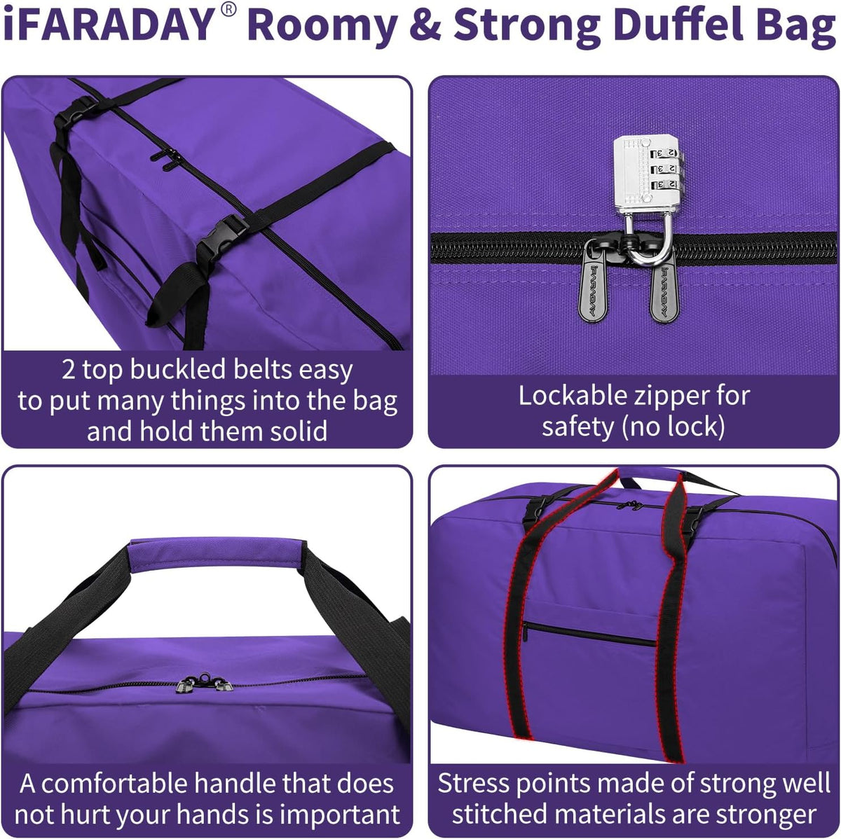 110L Extra Large Duffel Bag 32.5 inch Travel Duffle Bag lightweight Luggage Storage Bag for Outdoor, Camping, Sport-Purple