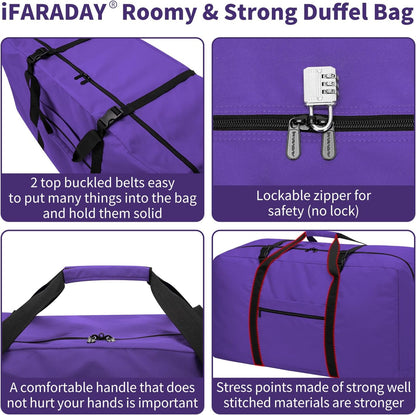 110L Extra Large Duffel Bag 32.5 inch Travel Duffle Bag lightweight Luggage Storage Bag for Outdoor, Camping, Sport-Purple
