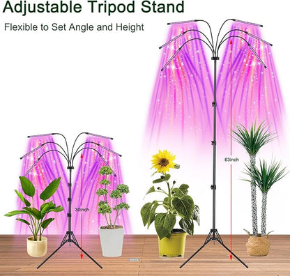Grow Lights for Indoor Plants, LED Grow Light Stand, Red Blue Yellow Full Spectrum Plant Lamp with Adjustable Tripod, Color Changing Dimmable Vegetative Lamp with Auto On Off Timer (Type A)