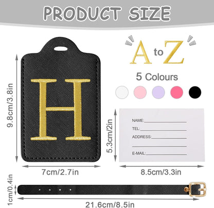 Initial Luggage Tags for Suitcases, Cute Embroidered Letter Luggage Bag Suitcase Identifier Name Baggage Tag, PU Leather Travel Luggage Tags, Bag Tags for Men Women Kids Luggage Handbags(Black H)