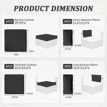 Patio Furniture Cushions, Replacement Outdoor Cushions for 4-Seat Patio Furniture, Waterproof Cushions for Outdoor Sectional Sofa Couch, Black