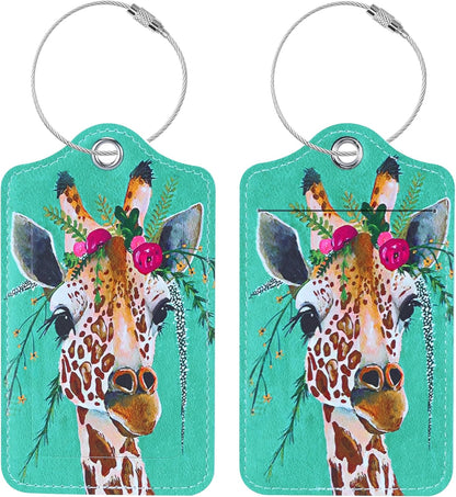 Luggage Tags for Suitcases, 2 Pack Cute PU Leather Suitcase Tag Identifiers TSA Approved with Stainless Steel Loop and Address Card for Baggage Tag for Cruise Airport Travel Essentials by Chelmon