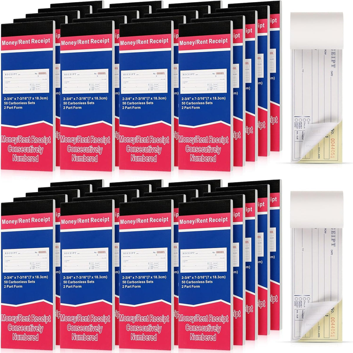 Crtiin 40 Pads Money and Rent Receipt Book 2.75 x 7.2 Inch Bound Cover 2 Part Carbonless Receipt Book with Carbonless Copies Receipt Log Book 50 Sets Per Book