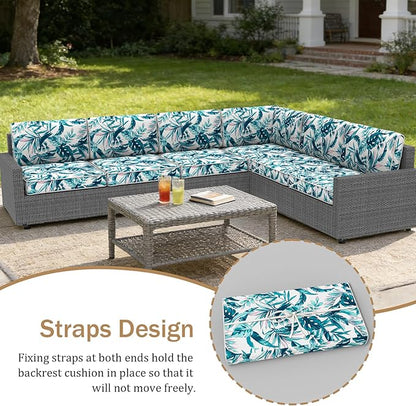 14 Pcs Outdoor Replacement Cushions for Patio Furniture, All Weather Water Resistant Cushion for 6 Seat Rattan Wicker Sectional Patio Conversation Sets and Couch (Lelf)
