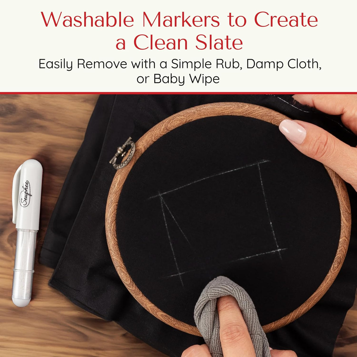 Fabric Markers for Sewing – Ergonomic Tailors Chalk Pen with Improved Dosing Wheel for Sharp Lines - Washable Sewing Chalk Marking Pens that are Compatible with Most Fabrics - White and Pink 2 Pack