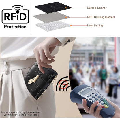Small Wallet Women RFID Blocking Leather Bifold Wallet Credit Card Holder for Women Ladies Compact Wallet Mini Purse With Zipper Pocket