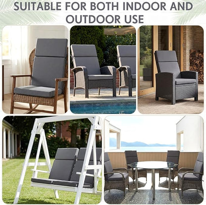 4 Pack Outdoor High Back Chair Cushion, 44 x 20 inches Patio Chair Cushions Waterproof Rocking Cushions Indoor Furniture Seat Pad, Weather Resistant (Solid,Dark Grey)