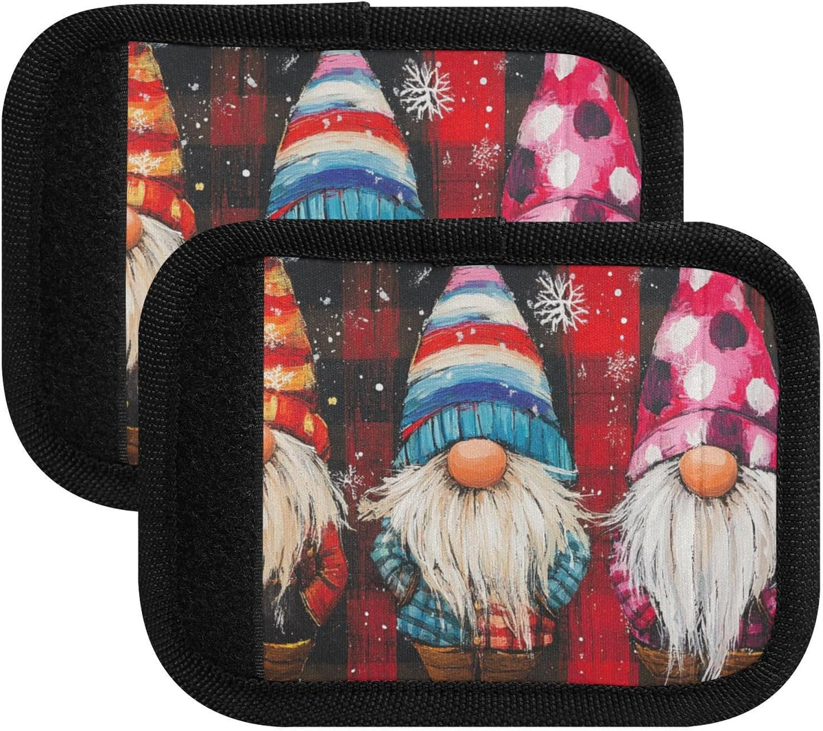 Christmas Gnome Snowflake Plaid 2 Pack Luggage Handle Wraps Covers for Suitcase Identifiers Bag Tags Travel Accessories