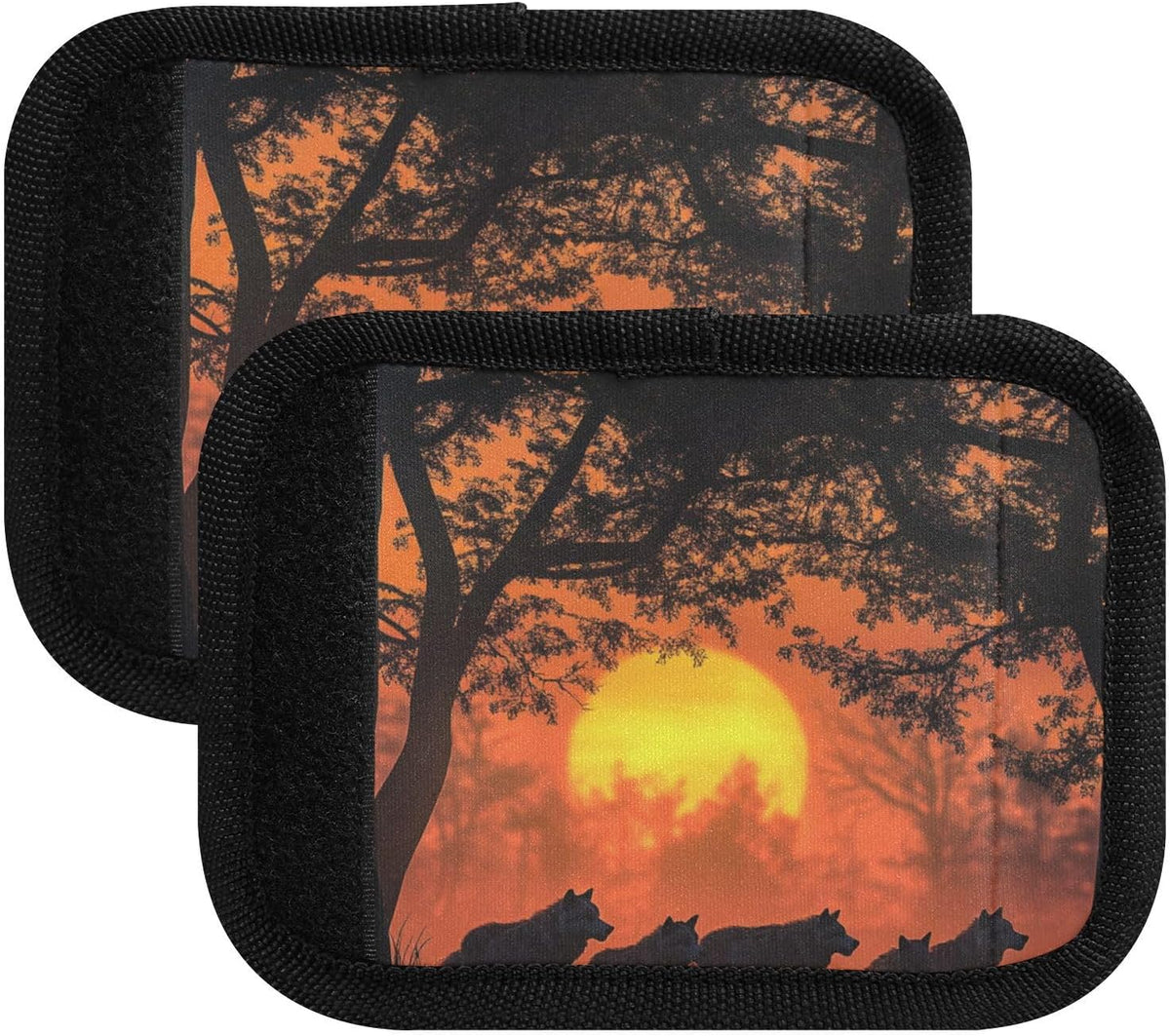 Sunset Forest Wolves 4 Pack Luggage Handle Wraps Covers for Suitcase Identifiers Bag Tags Travel Accessories