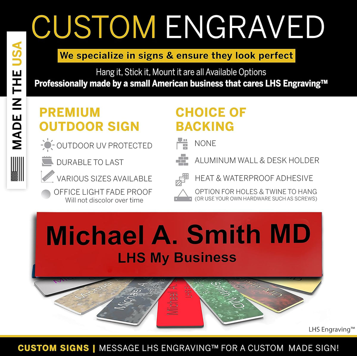 Engraved Custom Door Plate Red Plastic Office Door Sign with Black Letters - Made in USA 2x8 B14