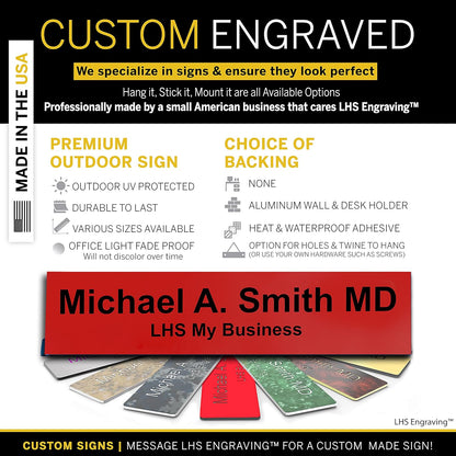 Engraved Custom Door Plate Red Plastic Office Door Sign with Black Letters - Made in USA 2x8 B14