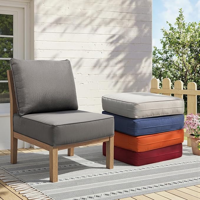 Outdoor Cushion Set for Furniture Patio Furniture, UV Resistant, Water Resistant - 6 Inch Thick Foam Garden Cushions– 24x24 Inch Patio Seat Covers for Chair/Sofa/Couch | Grey | 11-Pack |