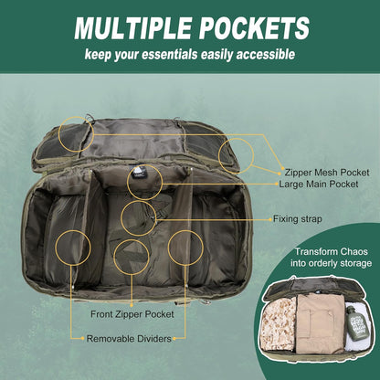 Gym Bag Duffle Bags Backpack Travel Duffle Bag with Weekend Overnight Bag for Outdoor Tactical Sports Travel Camping Hunting (Green, 60L)