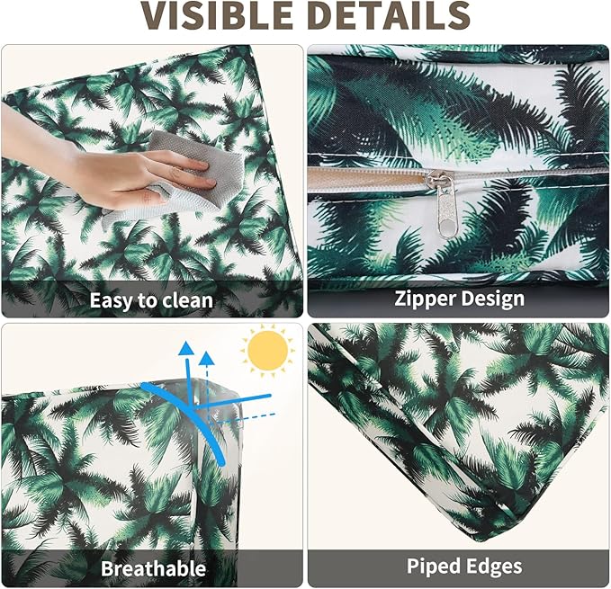 14Piece Outdoor Sofa Cushion Replacement, Patio Furniture Waterproof Cushion with Zippers, fit 6-Seat Outdoor Wicker Rattan Sectional Couch (Palm Leaf, 24.8"x24.8"x3.15")