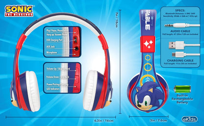Sonic The Hedgehog Bluetooth Headphones for Kids, Wireless Headphones
