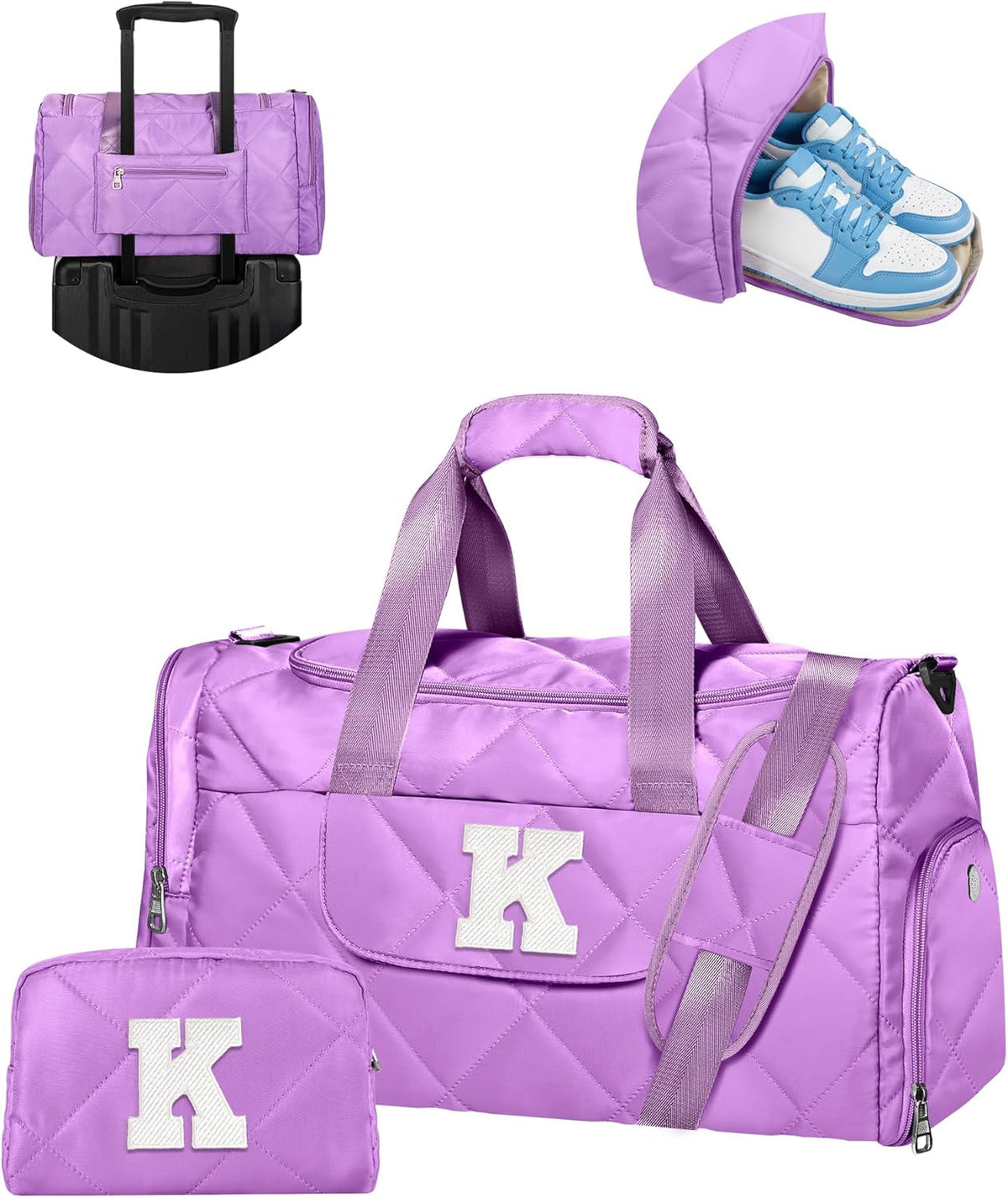 Birthday Gifts for Teen Girls Women, Initial Duffle Bag for Travel, Unique Weekender Bag with Toiletry Bag, Gym Bag with Wet Separation, Gift Idea for Christmas, Anniversary, Girls Weekend