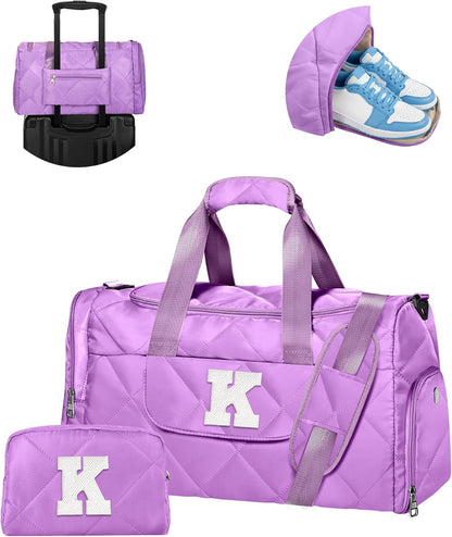 Birthday Gifts for Teen Girls Women, Initial Duffle Bag for Travel, Unique Weekender Bag with Toiletry Bag, Gym Bag with Wet Separation, Gift Idea for Christmas, Anniversary, Girls Weekend