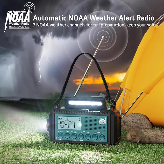 Emergency Weather Radio with AM/FM/NOAA/SW, 5 Ways Powered Solar Hand Crank