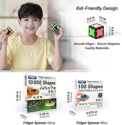 TOSY Magnet Fidget Spinner Mini, 8 Blocks, 3 in 1 Toy: Transformable Fidget Spinner, Infinity Cube, Puzzle Cube