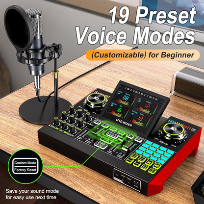 Podcast Equipment Bundle with Live Sound Card Audio Mixer, 3.5mm Condenser Microphone for PC/Phone Streaming and Singing, Podcast Microphone Bundle with Voice Changer sound board