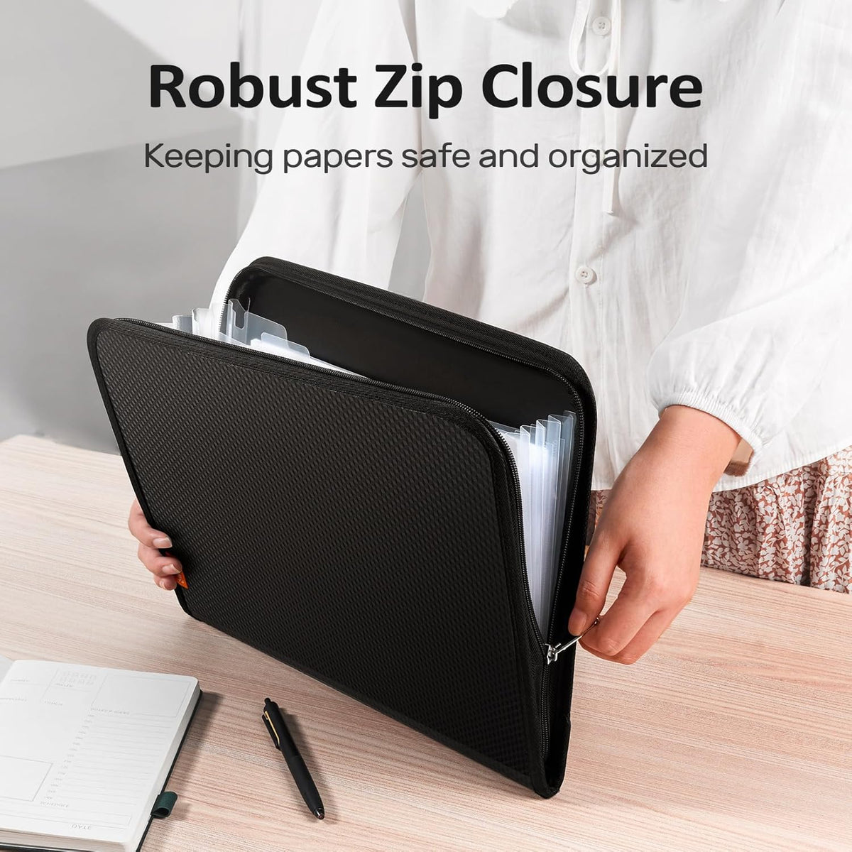 Sooez 7 Pockets Accordion File Organizer, Zipper Expanding File Folder, Heavy Duty Folder Organizer, Sleek Letter Size Accordion Folder, Portable Expandable File Folder for Documents, Green