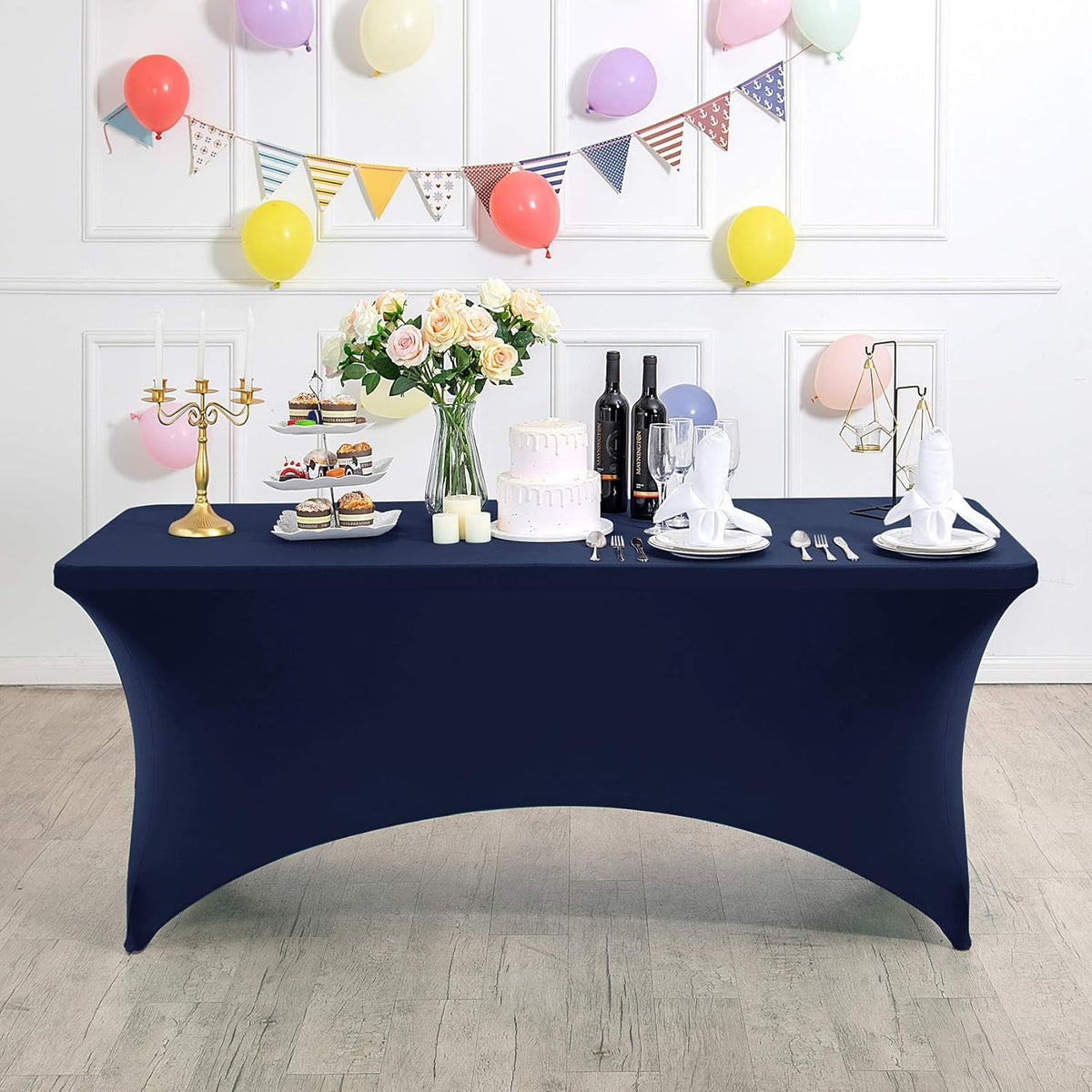 2Pack Spandex Table Cover for 4FT or 6ft or 9ft Table Universal Fitted Stretch Tablecloth for Party, Banquet, Wedding and Events-Navy